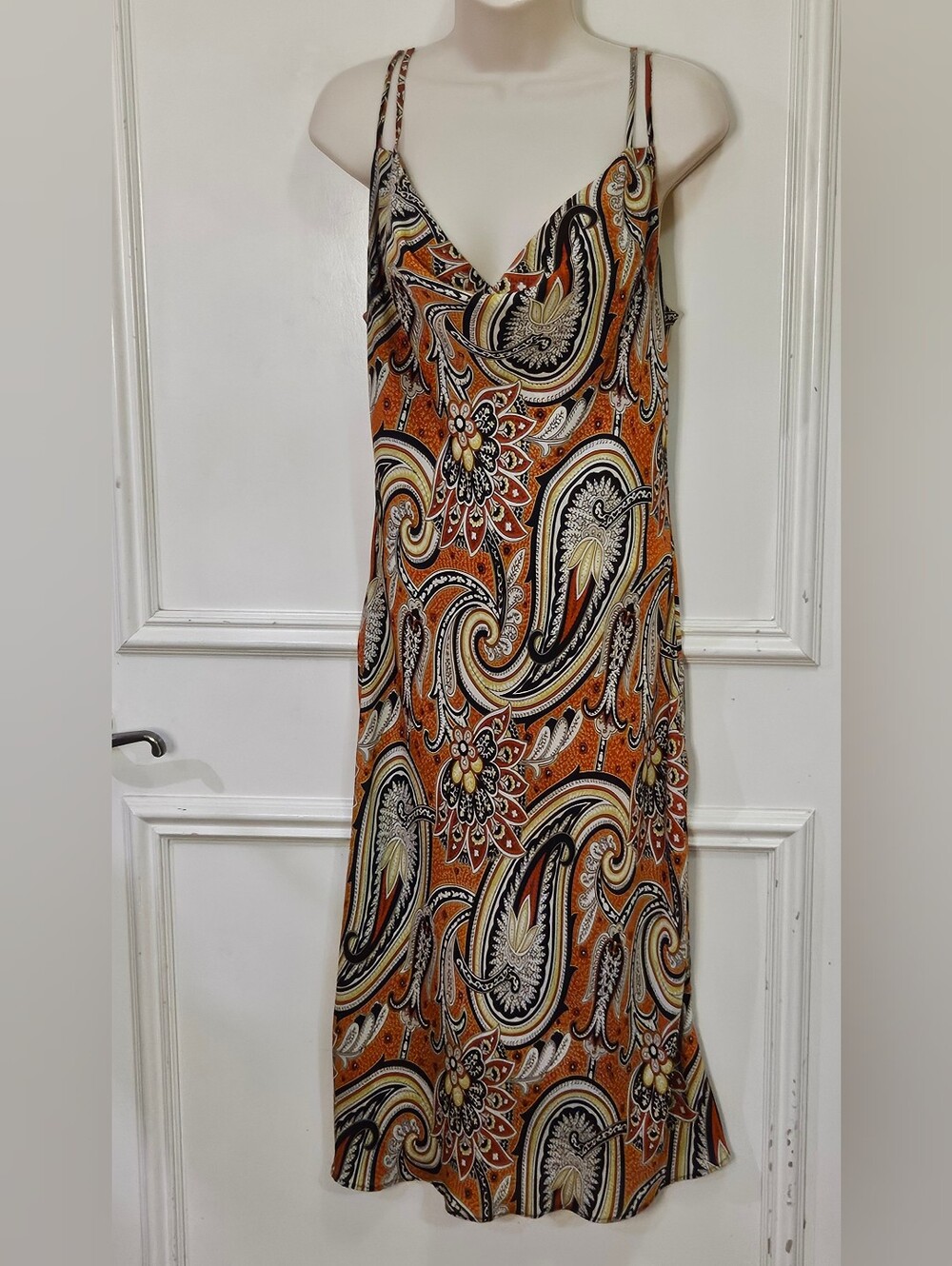 New York & Company Brown/Orange Multi-Color Paisley Midi Slip Dress,Size 12